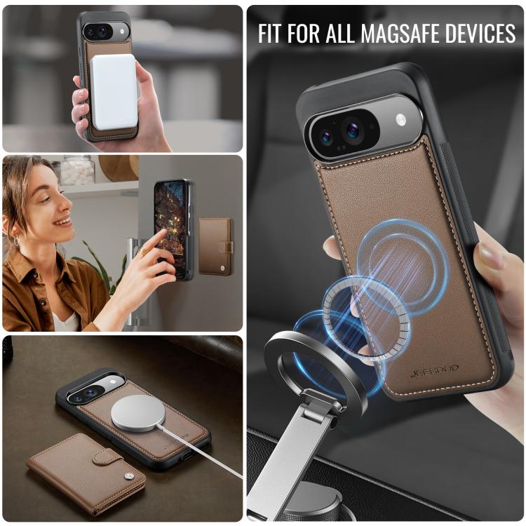 For Google Pixel 9 / 9 Pro JEEHOOD J09 Buckle Card Bag MagSafe Magnetic Style RFID Leather Phone Case