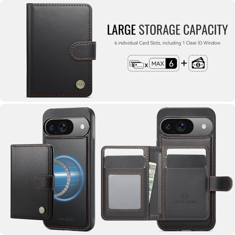 For Google Pixel 9 / 9 Pro JEEHOOD J09 Buckle Card Bag MagSafe Magnetic Style RFID Leather Phone Case