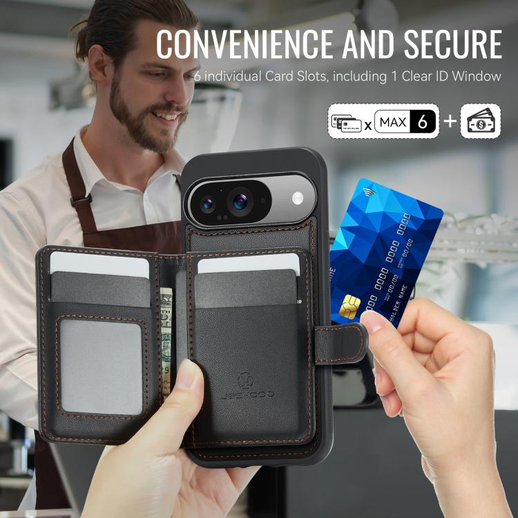 For Google Pixel 9 / 9 Pro JEEHOOD J09 Buckle Card Bag MagSafe Magnetic Style RFID Leather Phone Case