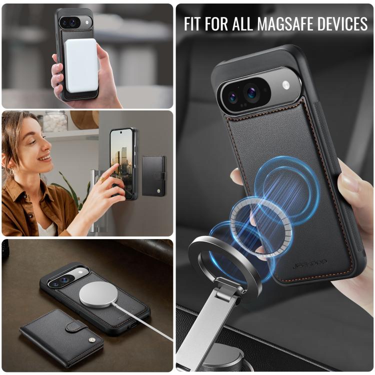 For Google Pixel 9 / 9 Pro JEEHOOD J09 Buckle Card Bag MagSafe Magnetic Style RFID Leather Phone Case