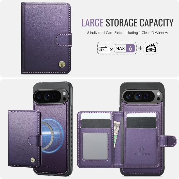 For Google Pixel 9 Pro XL JEEHOOD J09 Buckle Card Bag MagSafe Magnetic Style RFID Leather Phone Case