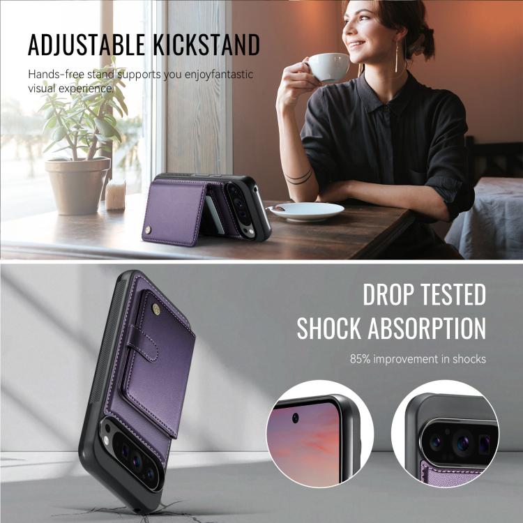 For Google Pixel 9 Pro XL JEEHOOD J09 Buckle Card Bag MagSafe Magnetic Style RFID Leather Phone Case