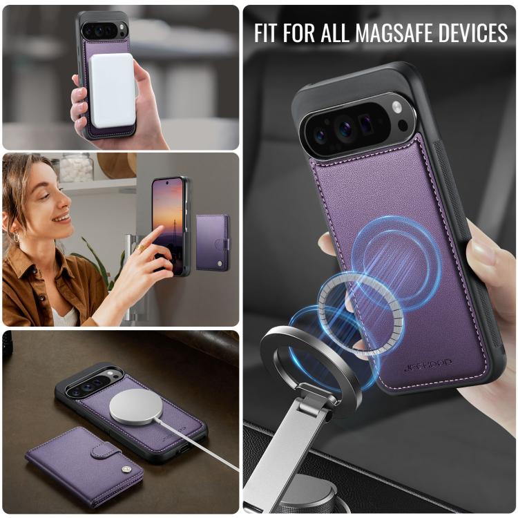 For Google Pixel 9 Pro XL JEEHOOD J09 Buckle Card Bag MagSafe Magnetic Style RFID Leather Phone Case