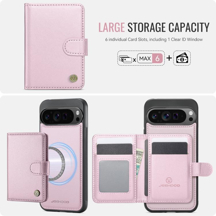 For Google Pixel 9 Pro XL JEEHOOD J09 Buckle Card Bag MagSafe Magnetic Style RFID Leather Phone Case