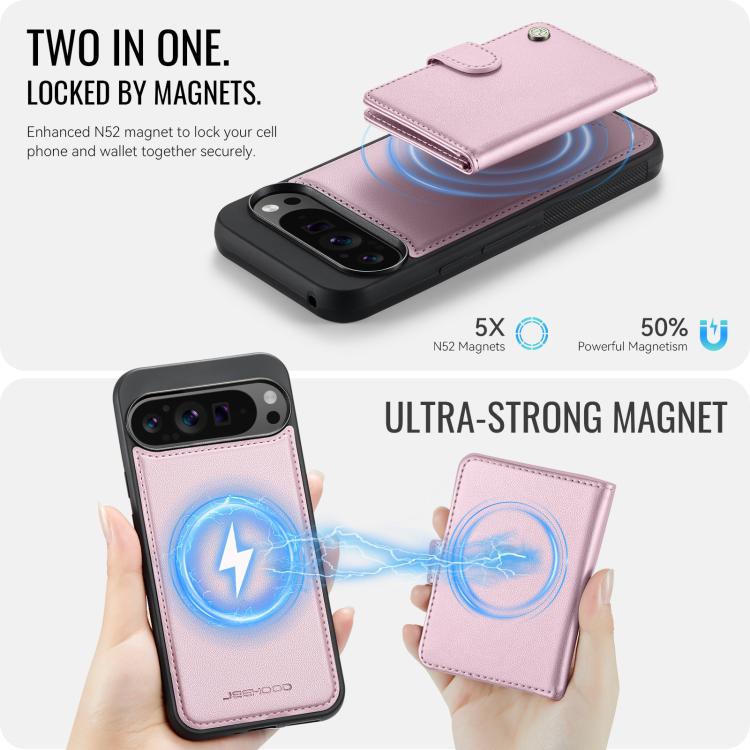 For Google Pixel 9 Pro XL JEEHOOD J09 Buckle Card Bag MagSafe Magnetic Style RFID Leather Phone Case