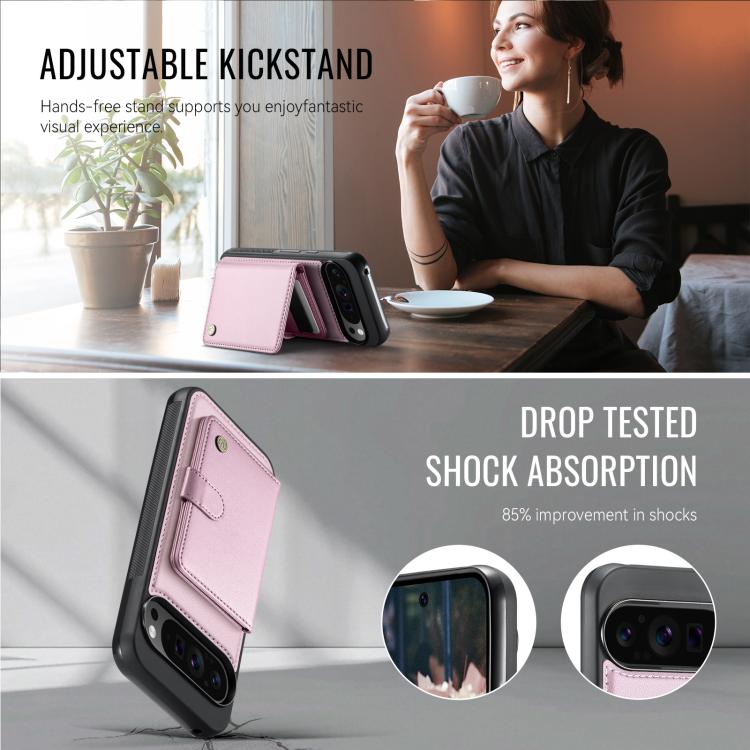 For Google Pixel 9 Pro XL JEEHOOD J09 Buckle Card Bag MagSafe Magnetic Style RFID Leather Phone Case