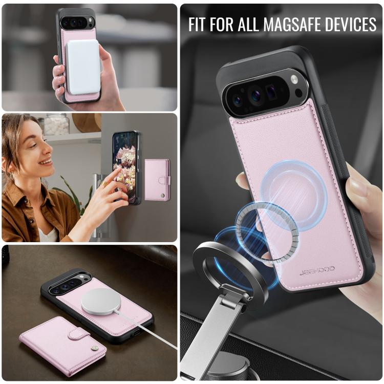 For Google Pixel 9 Pro XL JEEHOOD J09 Buckle Card Bag MagSafe Magnetic Style RFID Leather Phone Case