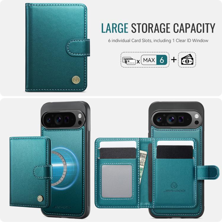 For Google Pixel 9 Pro XL JEEHOOD J09 Buckle Card Bag MagSafe Magnetic Style RFID Leather Phone Case