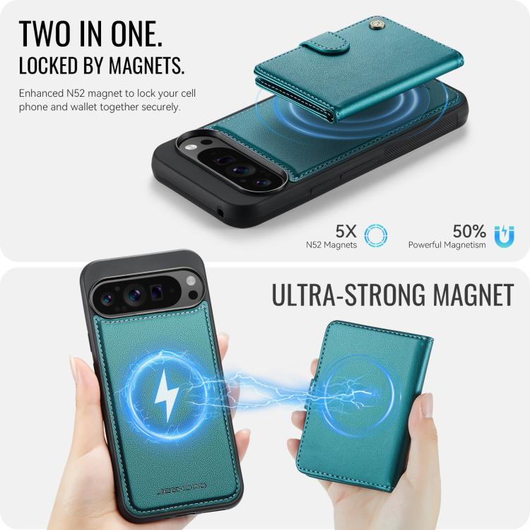 For Google Pixel 9 Pro XL JEEHOOD J09 Buckle Card Bag MagSafe Magnetic Style RFID Leather Phone Case