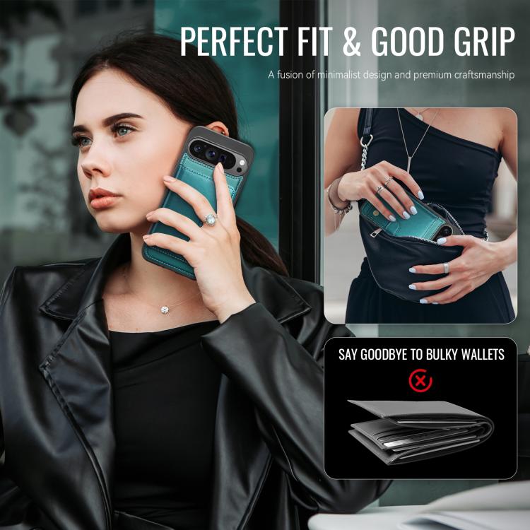 For Google Pixel 9 Pro XL JEEHOOD J09 Buckle Card Bag MagSafe Magnetic Style RFID Leather Phone Case