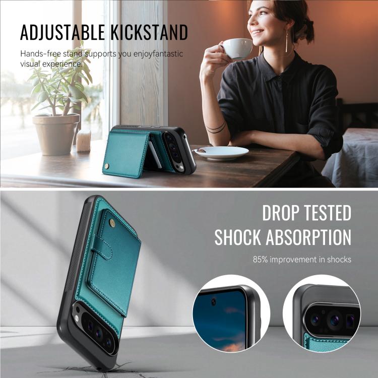 For Google Pixel 9 Pro XL JEEHOOD J09 Buckle Card Bag MagSafe Magnetic Style RFID Leather Phone Case