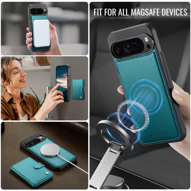 For Google Pixel 9 Pro XL JEEHOOD J09 Buckle Card Bag MagSafe Magnetic Style RFID Leather Phone Case