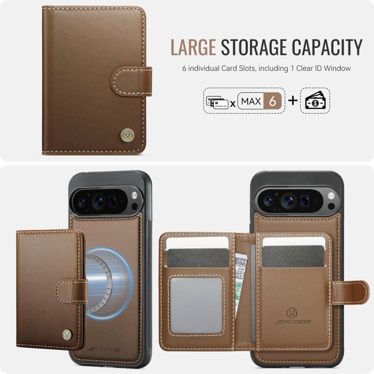 For Google Pixel 9 Pro XL JEEHOOD J09 Buckle Card Bag MagSafe Magnetic Style RFID Leather Phone Case