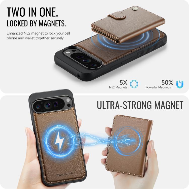 For Google Pixel 9 Pro XL JEEHOOD J09 Buckle Card Bag MagSafe Magnetic Style RFID Leather Phone Case