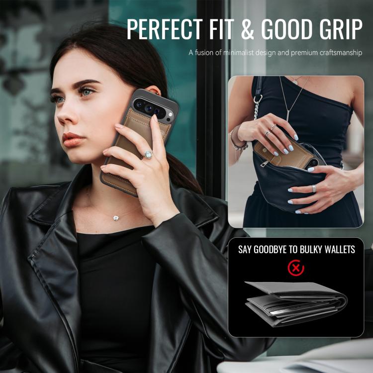 For Google Pixel 9 Pro XL JEEHOOD J09 Buckle Card Bag MagSafe Magnetic Style RFID Leather Phone Case
