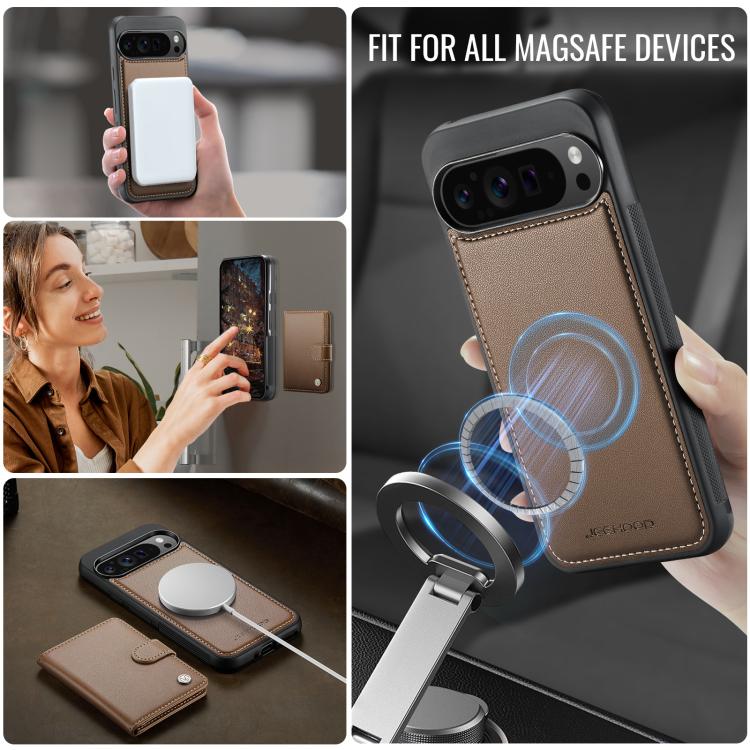 For Google Pixel 9 Pro XL JEEHOOD J09 Buckle Card Bag MagSafe Magnetic Style RFID Leather Phone Case