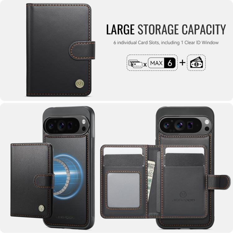 For Google Pixel 9 Pro XL JEEHOOD J09 Buckle Card Bag MagSafe Magnetic Style RFID Leather Phone Case