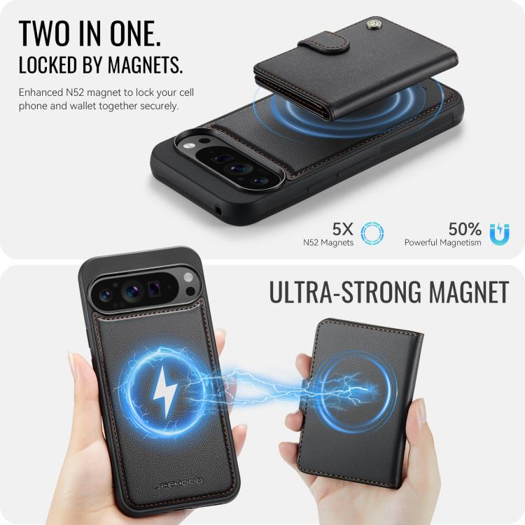 For Google Pixel 9 Pro XL JEEHOOD J09 Buckle Card Bag MagSafe Magnetic Style RFID Leather Phone Case