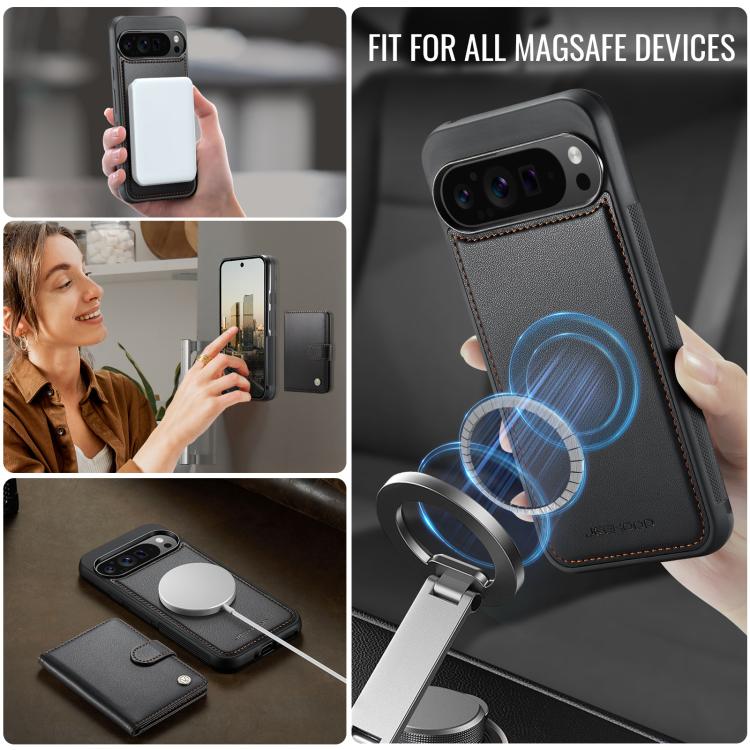 For Google Pixel 9 Pro XL JEEHOOD J09 Buckle Card Bag MagSafe Magnetic Style RFID Leather Phone Case