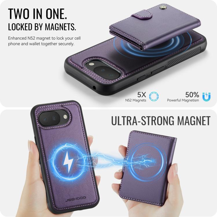 For Google Pixel 10a JEEHOOD J09 Buckle Card Bag MagSafe Magnetic Style RFID Leather Phone Case
