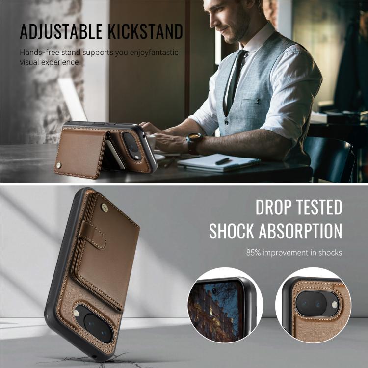 For Google Pixel 10a JEEHOOD J09 Buckle Card Bag MagSafe Magnetic Style RFID Leather Phone Case