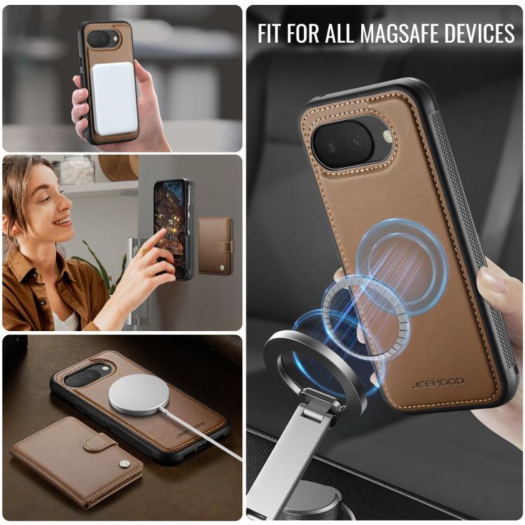 For Google Pixel 10a JEEHOOD J09 Buckle Card Bag MagSafe Magnetic Style RFID Leather Phone Case