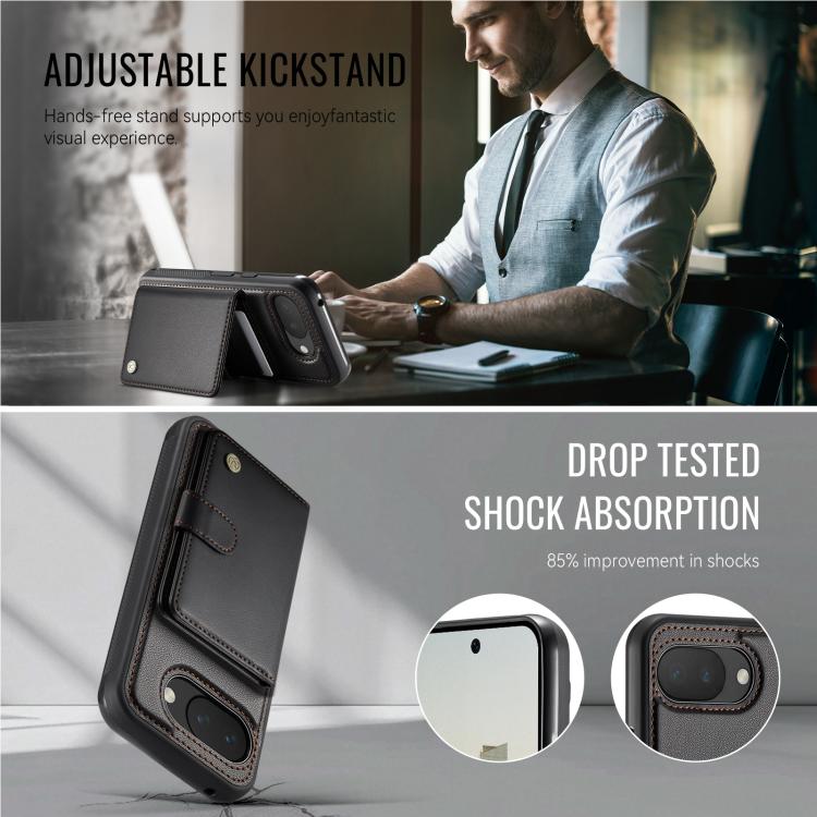 For Google Pixel 10a JEEHOOD J09 Buckle Card Bag MagSafe Magnetic Style RFID Leather Phone Case