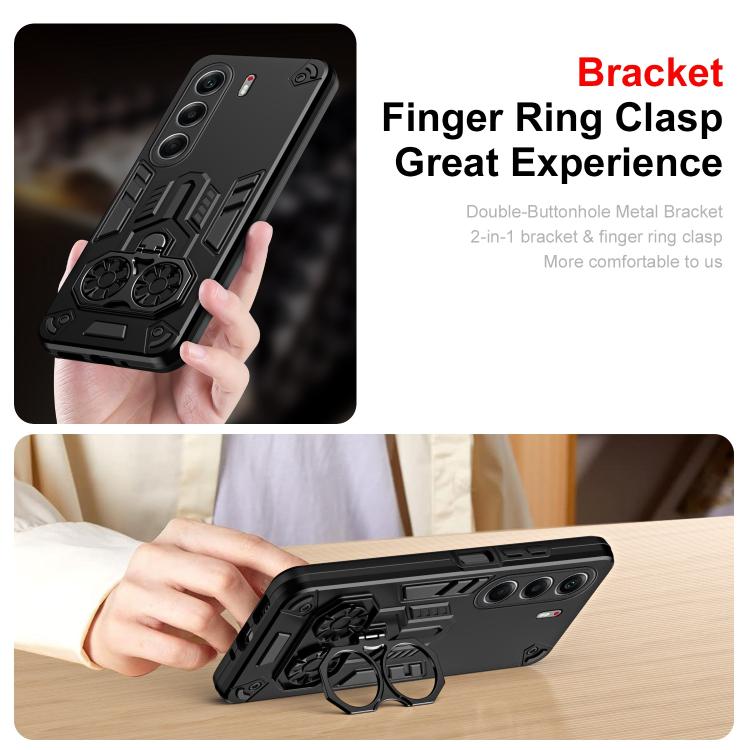For Tecno Camon 40 Pro 4G Double-Ring Holder PC Hybrid TPU Phone Case