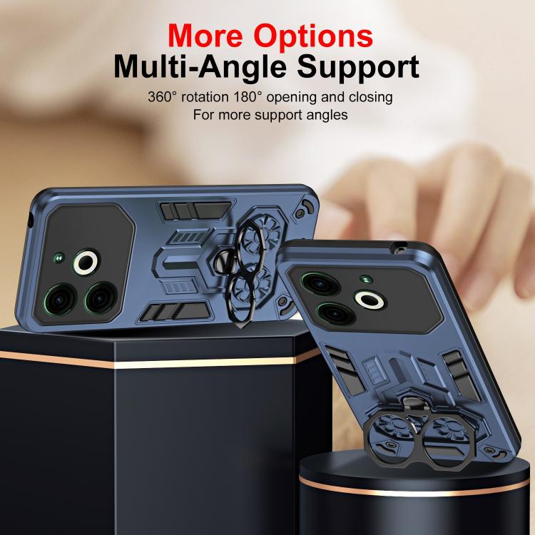 For Tecno Pova 6 Neo 4G Double-Ring Holder PC Hybrid TPU Phone Case