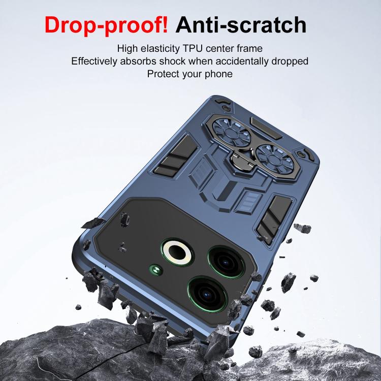 For Tecno Pova 6 Neo 4G Double-Ring Holder PC Hybrid TPU Phone Case