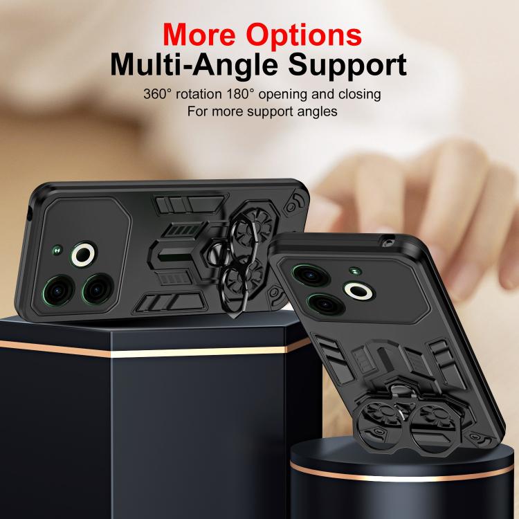 For Tecno Pova 6 Neo 4G Double-Ring Holder PC Hybrid TPU Phone Case