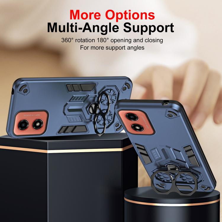 For Motorola Moto G04 / E14 Double-Ring Holder PC Hybrid TPU Phone Case