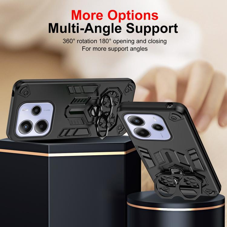 For Redmi Note 14 4G 163.25mm / 5G Double-Ring Holder PC Hybrid TPU Phone Case