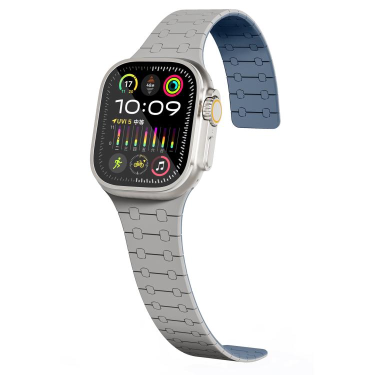 For Apple Watch 42 / 44 / 45 / 46 / 49mm xDfind Contrasting Colors Magnetic Silicone Watch Band