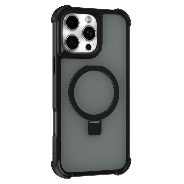 For iPhone 16 Pro Max Four-corner Shockproof MagSafe Holder Phone Case