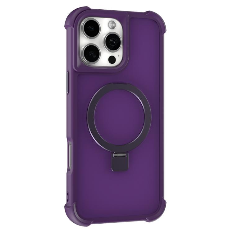 For iPhone 16 Pro Four-corner Shockproof MagSafe Holder Phone Case