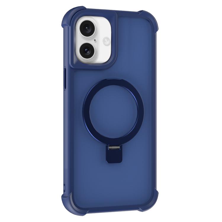 For iPhone 16 Plus Four-corner Shockproof MagSafe Holder Phone Case