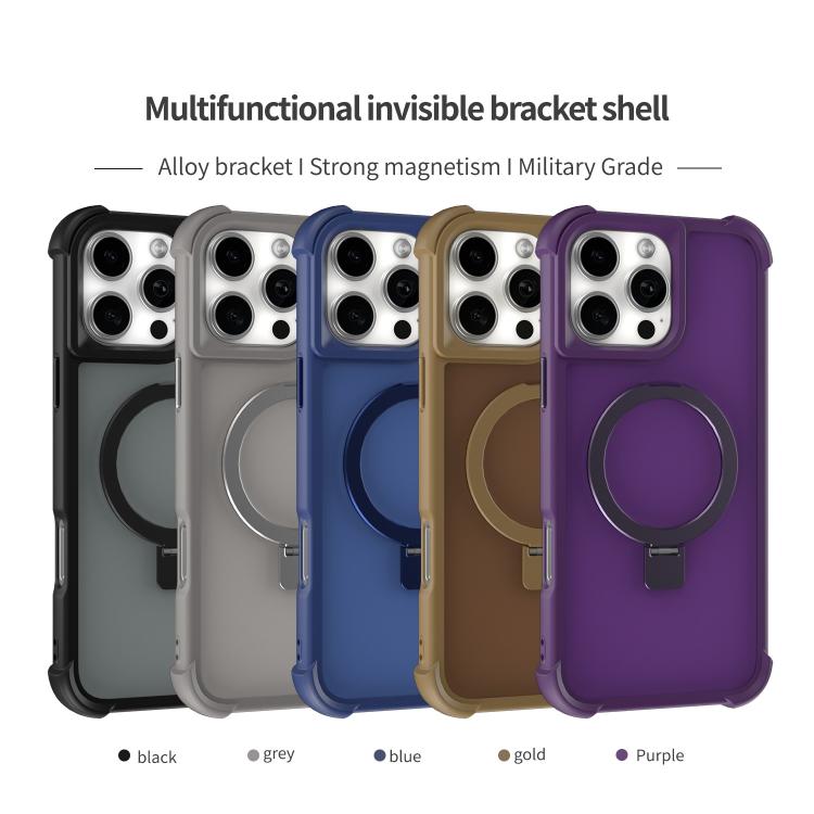 For iPhone 16 Four-corner Shockproof MagSafe Holder Phone Case