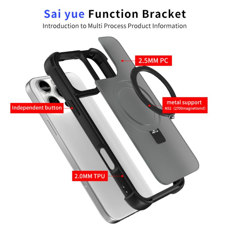 For iPhone 15 Pro Four-corner Shockproof MagSafe Holder Phone Case
