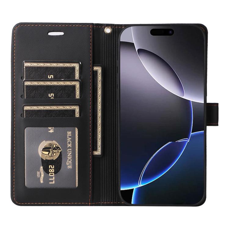 For iPhone 17 Pro Max Six Card Slots Buckle Leather Phone Case with Lanyard