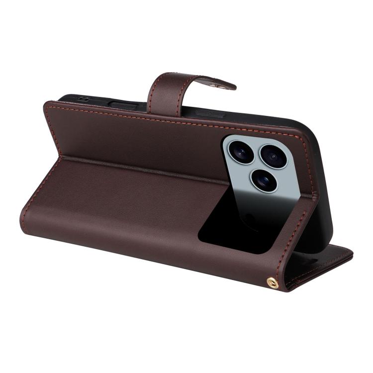 For iPhone 17 Pro Max Six Card Slots Buckle Leather Phone Case with Lanyard