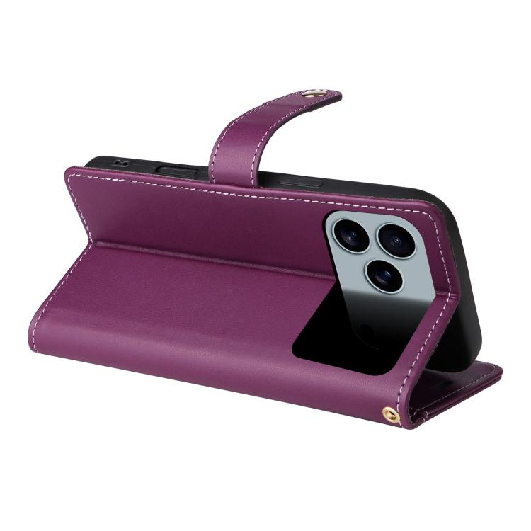 For iPhone 17 Pro Max Six Card Slots Buckle Leather Phone Case with Lanyard