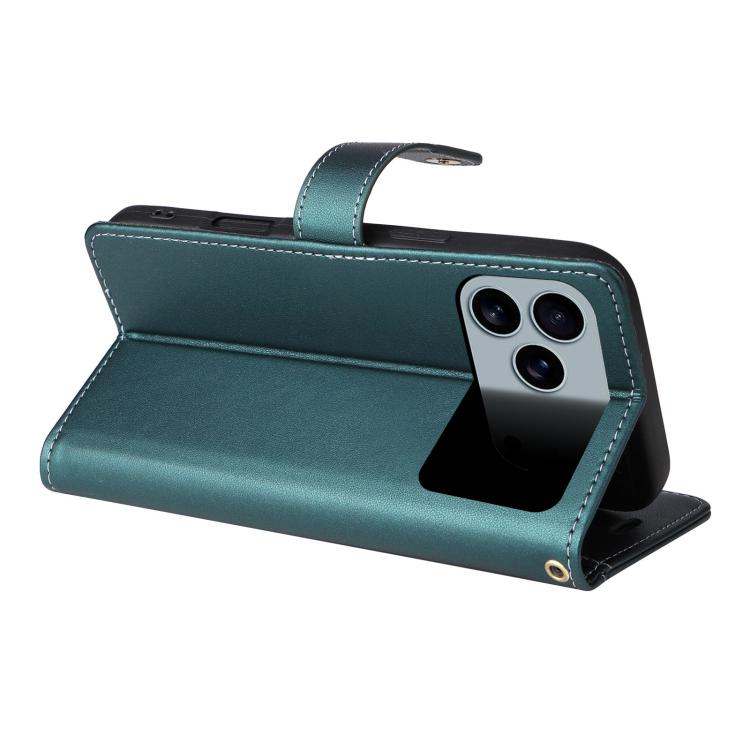 For iPhone 17 Pro Max Six Card Slots Buckle Leather Phone Case with Lanyard