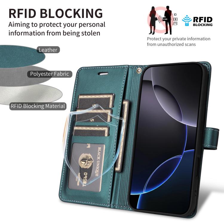 For iPhone 17 Pro Max Six Card Slots Buckle Leather Phone Case with Lanyard