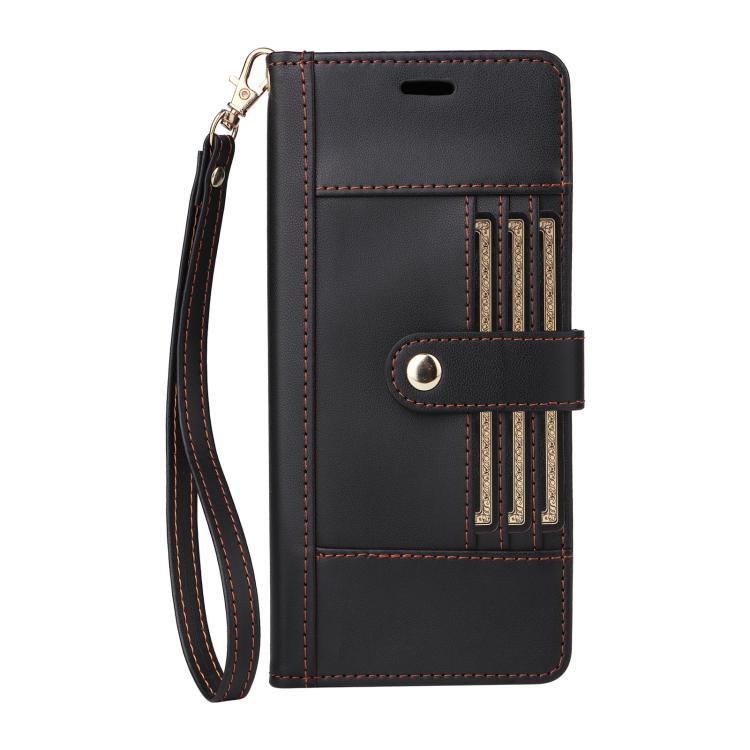 For iPhone 17 Six Card Slots Buckle Leather Phone Case with Lanyard