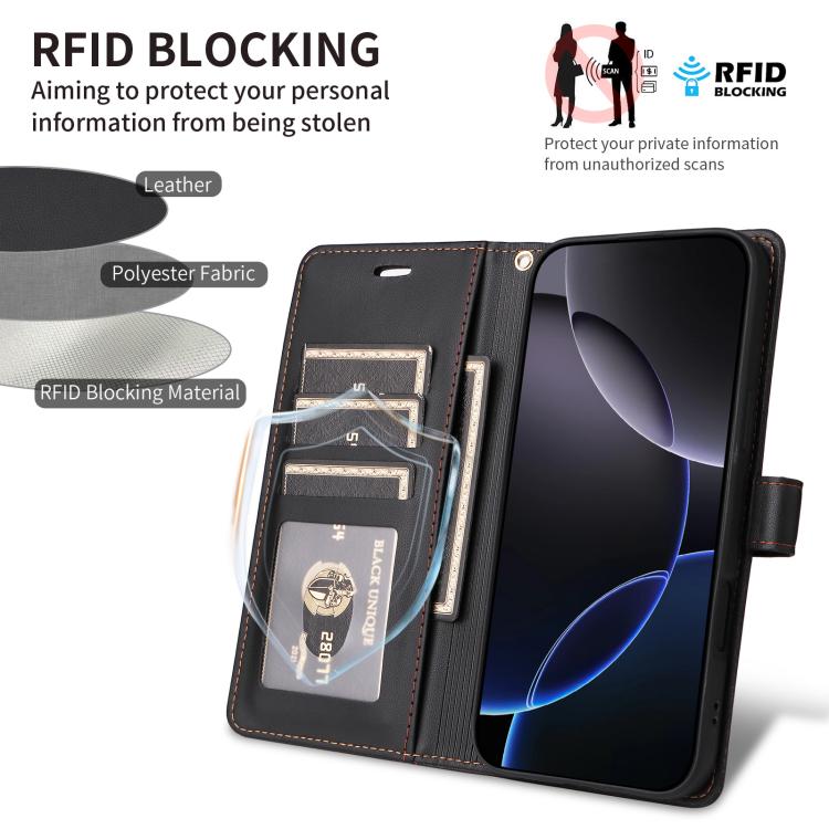 For iPhone 17 Six Card Slots Buckle Leather Phone Case with Lanyard