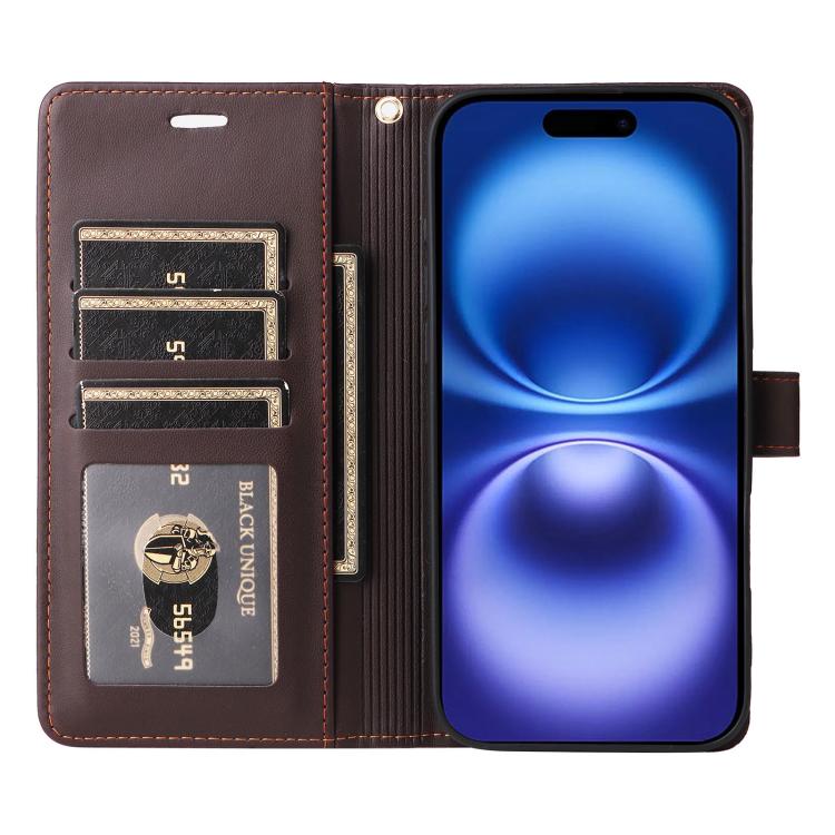 For iPhone 17 Six Card Slots Buckle Leather Phone Case with Lanyard