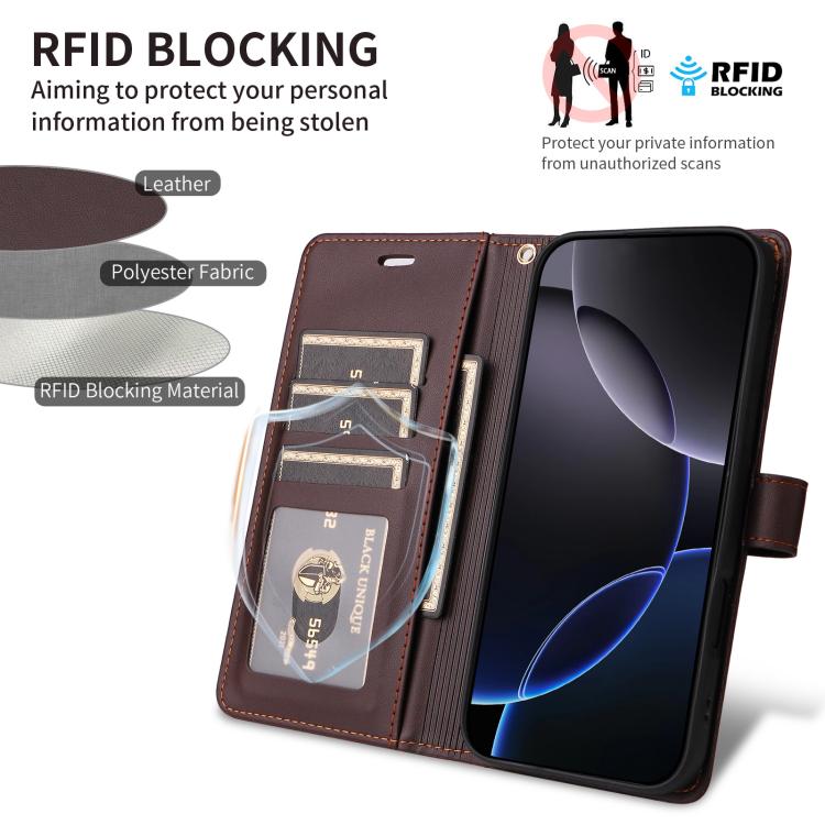 For iPhone 17 Six Card Slots Buckle Leather Phone Case with Lanyard