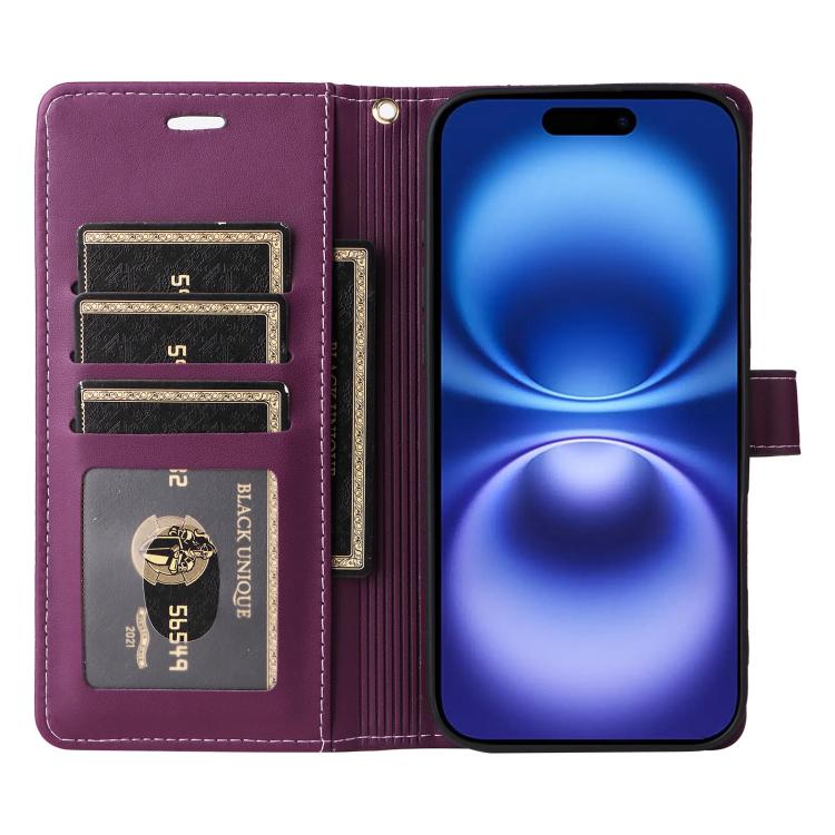 For iPhone 17 Six Card Slots Buckle Leather Phone Case with Lanyard
