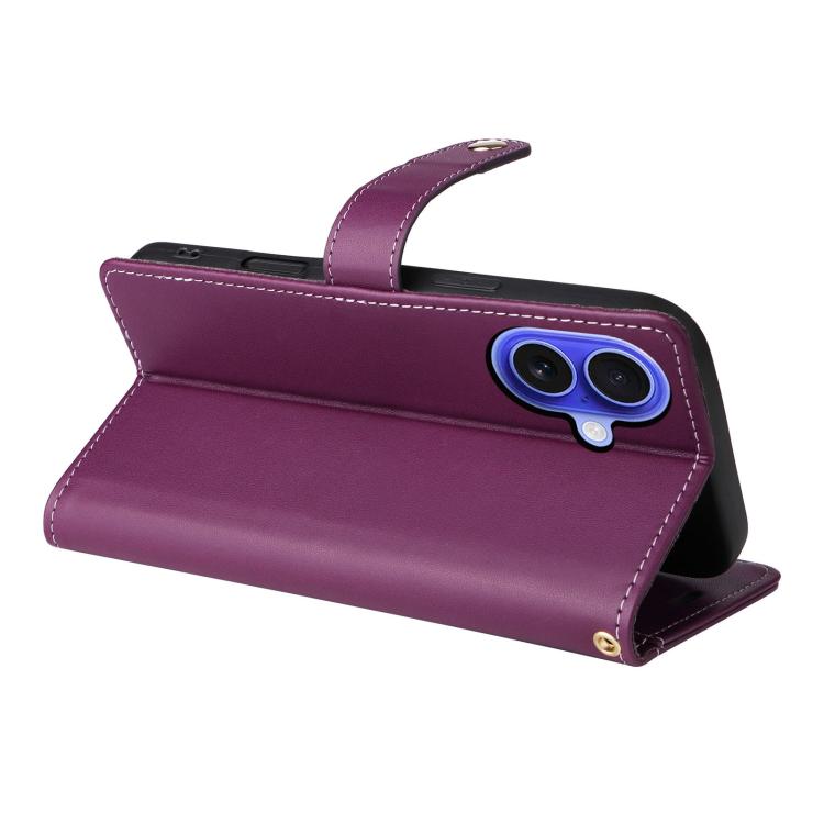 For iPhone 17 Six Card Slots Buckle Leather Phone Case with Lanyard